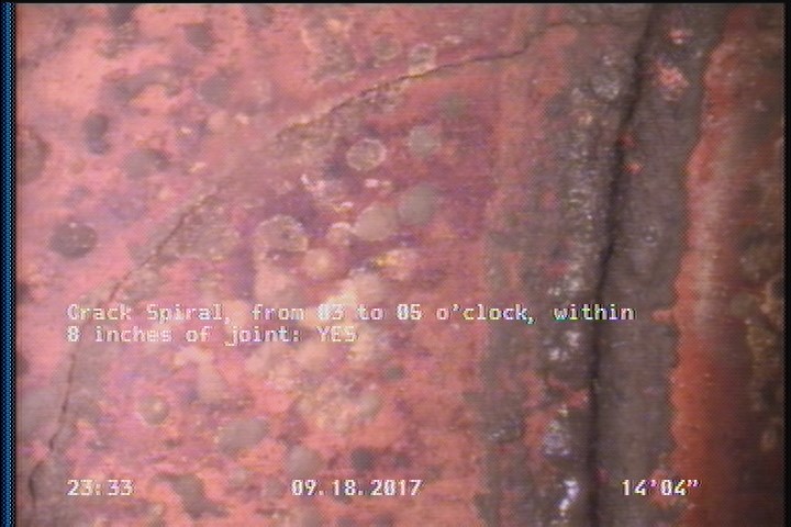 Crack Spiral, from 03 to 05 o'clock, within 8 inches of joint: YES