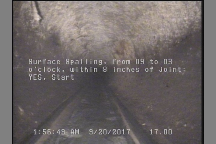 Surface Spalling, from 09 to 03 o'clock, within 8 inches of joint: YES, Start