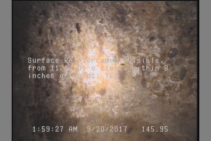 Surface Reinforcement Visible, from 11 to 01 o'clock, within 8 inches of joint: YES
