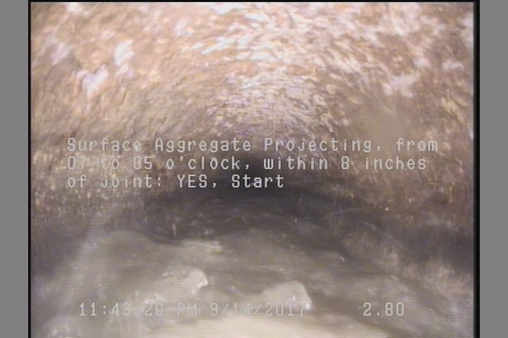 Surface Aggregate Projecting, from 07 to 05 o'clock, within 8 inches of joint: YES, Start