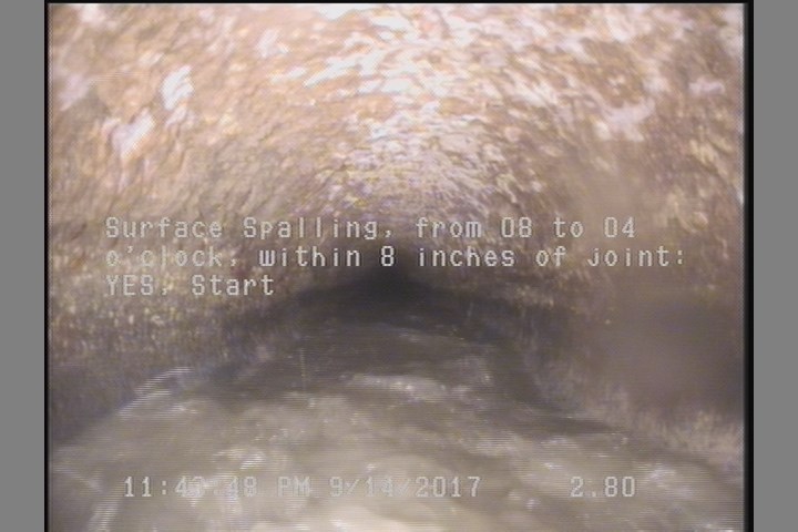 Surface Spalling, from 08 to 04 o'clock, within 8 inches of joint: YES, Start
