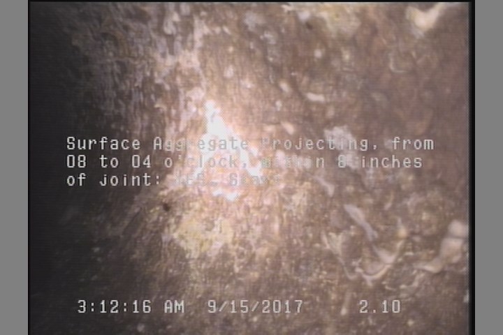 Surface Aggregate Projecting, from 08 to 04 o'clock, within 8 inches of joint: YES, Start