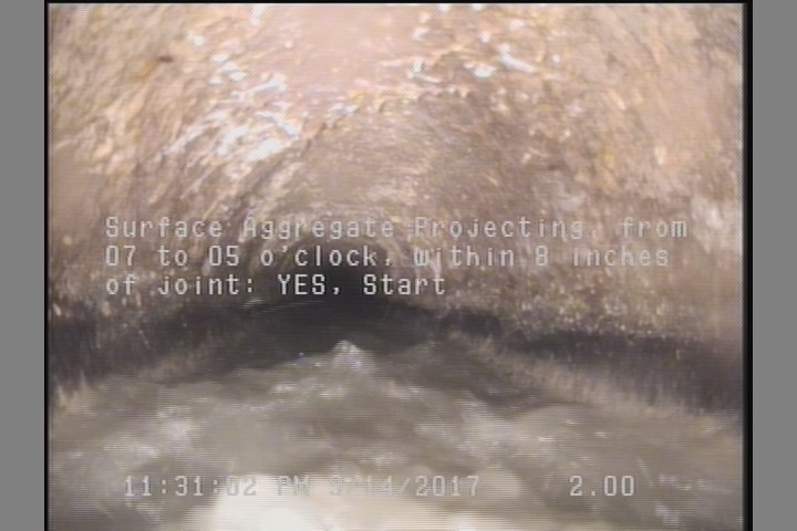 Surface Aggregate Projecting, from 07 to 05 o'clock, within 8 inches of joint: YES, Start