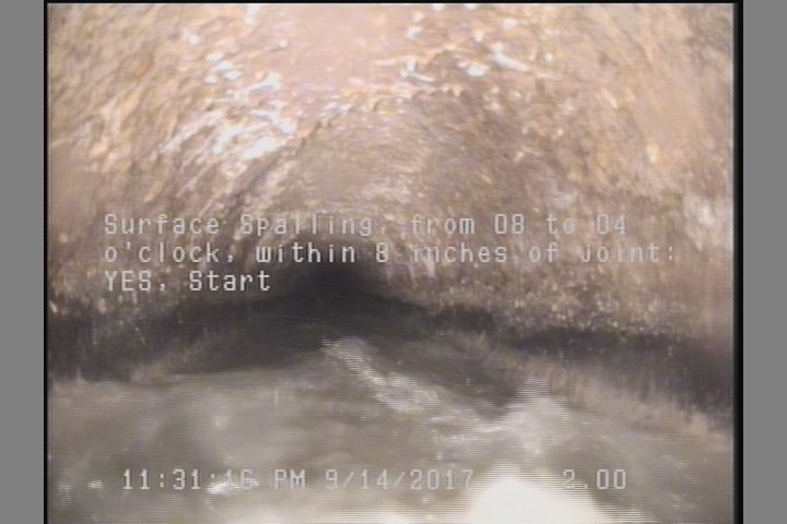 Surface Spalling, from 08 to 04 o'clock, within 8 inches of joint: YES, Start