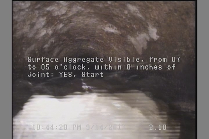 Surface Aggregate Visible, from 07 to 05 o'clock, within 8 inches of joint: YES, Start