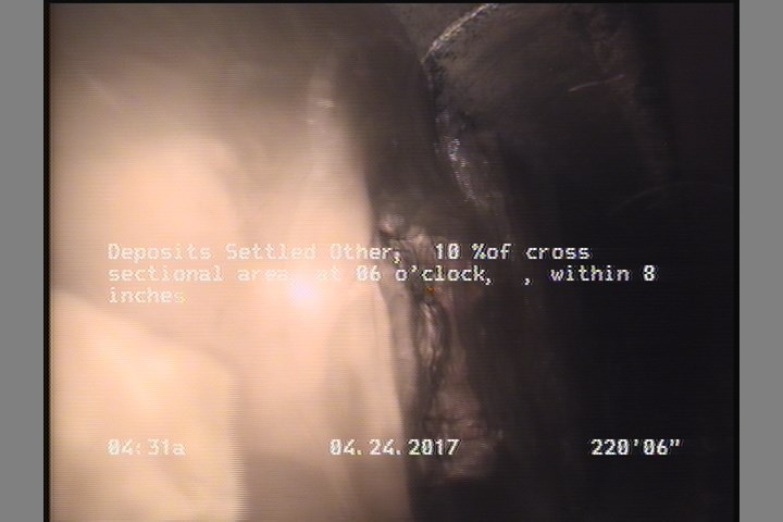 Deposits Settled Other, 10 %of cross sectional area, at 06 o'clock, , within 8 inches of joint: YES