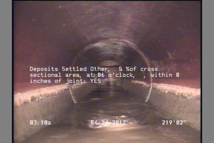 Deposits Settled Other, 5 %of cross sectional area, at 06 o'clock, , within 8 inches of joint: YES