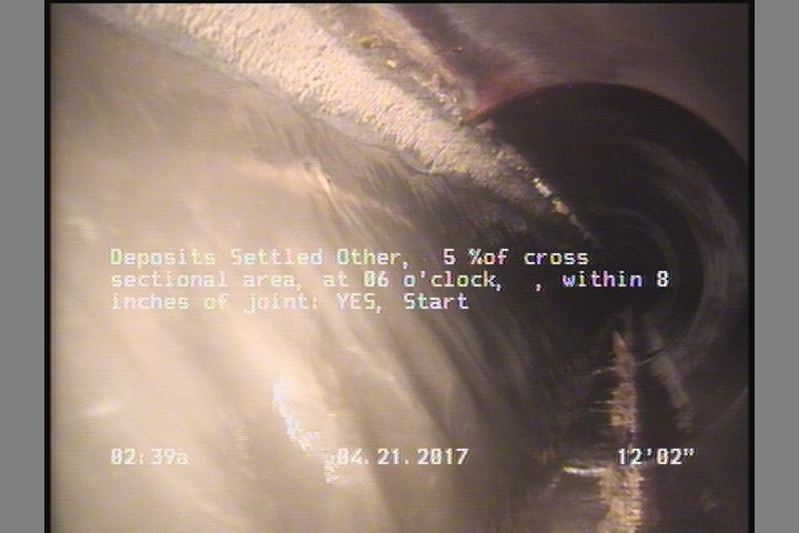 Deposits Settled Other, 5 %of cross sectional area, at 06 o'clock, , within 8 inches of joint: YES, Start