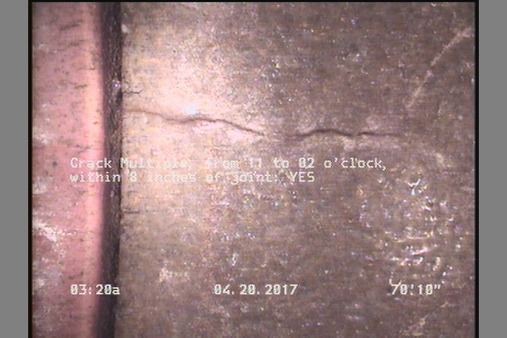 Crack Multiple, from 11 to 02 o'clock, within 8 inches of joint: YES
