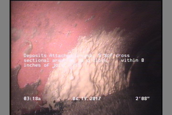 Deposits Attached Grease, 5 %of cross sectional area, at 10 o'clock, , within 8 inches of joint: YES