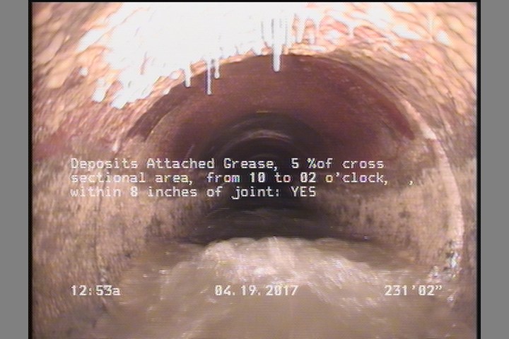 Deposits Attached Grease, 5 %of cross sectional area, from 10 to 02 o'clock, , within 8 inches of joint: YES