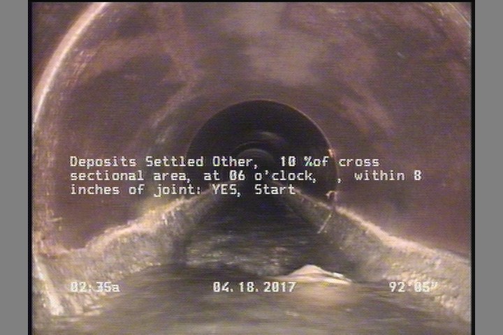 Deposits Settled Other, 10 %of cross sectional area, at 06 o'clock, , within 8 inches of joint: YES