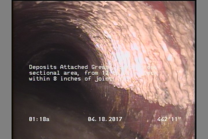 Deposits Attached Grease, 5 %of cross sectional area, from 12 to 03 o'clock, , within 8 inches of joint: YES