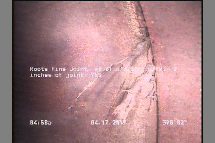 Roots Fine Joint, at 01 o'clock, within 8 inches of joint: YES