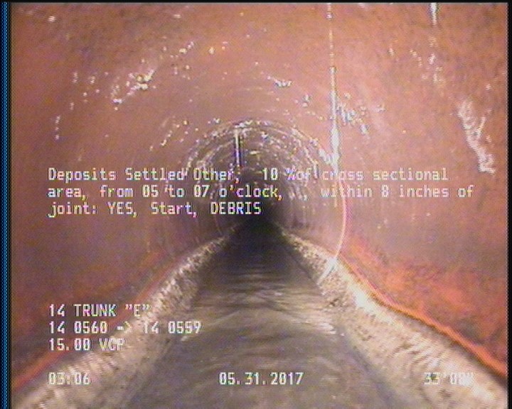 Deposits Settled Other, 10 %of cross sectional area, from 05 to 07 o'clock, , within 8 inches of joint: YES, Start - DEBRIS