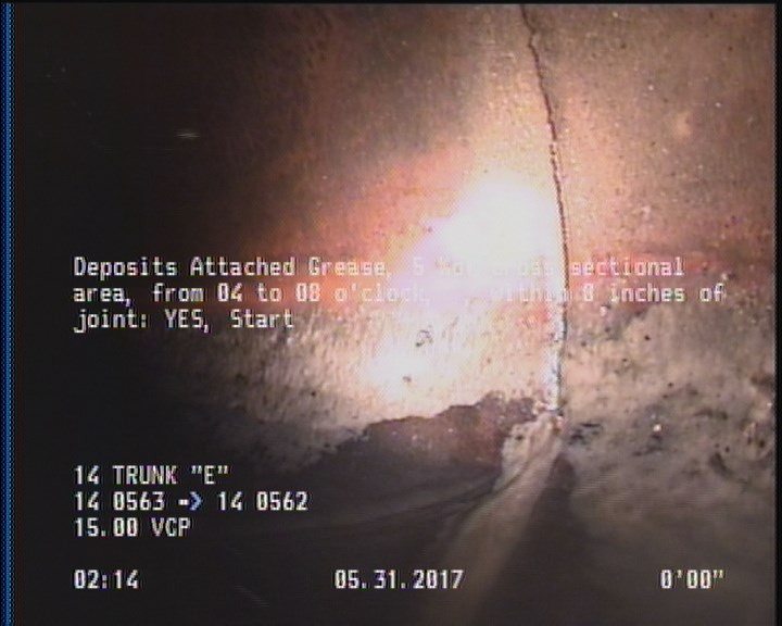 Deposits Attached Grease, 5 %of cross sectional area, from 04 to 08 o'clock, , within 8 inches of joint: YES, Start