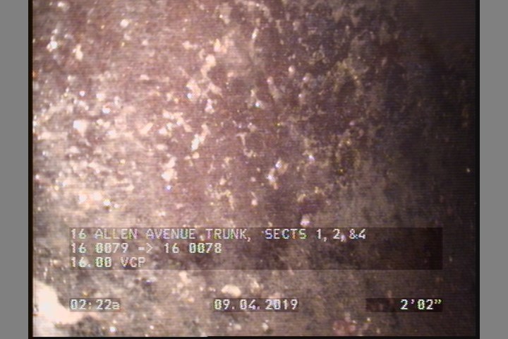 Deposits Attached Encrustation, 5 %of cross sectional area, from 08 to 04 o'clock, , within 8 inches of joint: YES, Start
