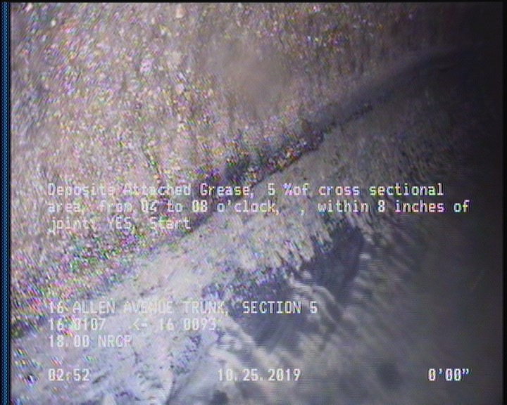 Deposits Attached Grease, 5 %of cross sectional area, from 04 to 08 o'clock, , within 8 inches of joint: YES, Start