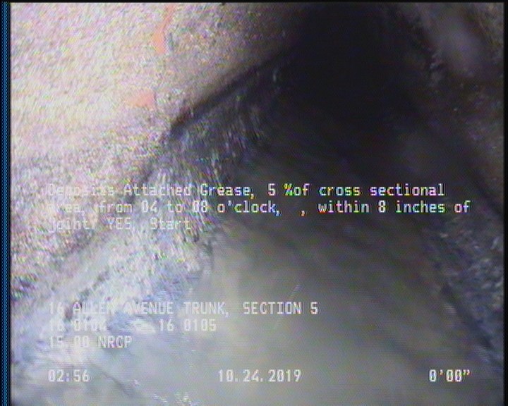 Deposits Attached Grease, 5 %of cross sectional area, from 04 to 08 o'clock, , within 8 inches of joint: YES, Start