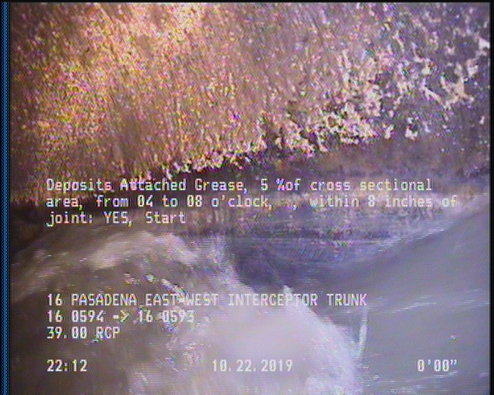 Deposits Attached Grease, 5 %of cross sectional area, from 04 to 08 o'clock, , within 8 inches of joint: YES, Start