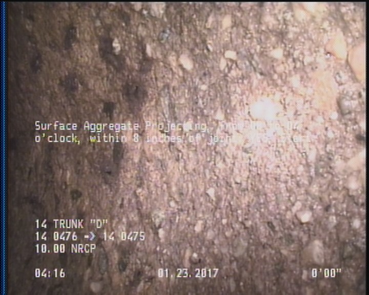 Surface Aggregate Projecting, from 08 to 04 o'clock, within 8 inches of joint: YES, Start