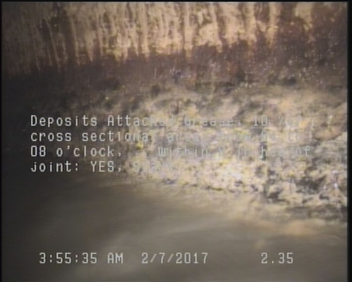Deposits Attached Grease, 10 %of cross sectional area, from 04 to 08 o'clock, , within 8 inches of joint: YES, Start