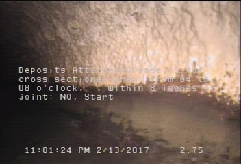 Deposits Attached Grease, 5 %of cross sectional area, from 04 to 08 o'clock, , within 8 inches of joint: NO, Start