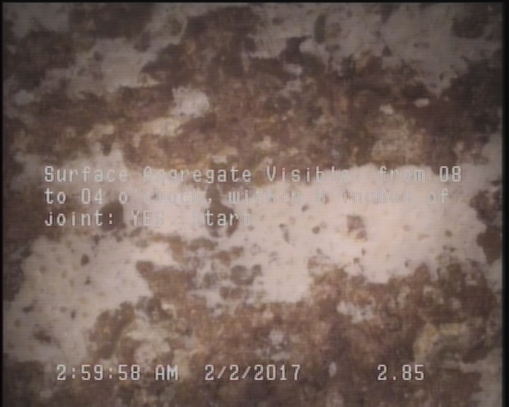 Surface Aggregate Visible, from 08 to 04 o'clock, within 8 inches of joint: YES, Start