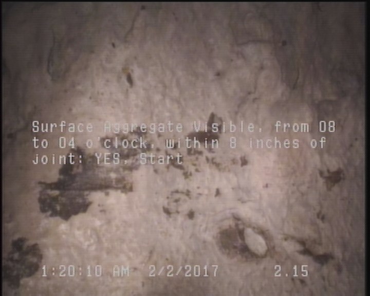 Surface Aggregate Visible, from 08 to 04 o'clock, within 8 inches of joint: YES, Start