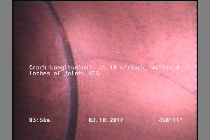 Crack Longitudinal, at 10 o'clock, within 8 inches of joint: YES