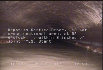 Deposits Settled Other, 10 %of cross sectional area, at 06 o'clock, , within 8 inches of joint: YES, Start