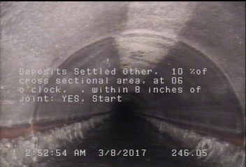 Deposits Settled Other, 10 %of cross sectional area, at 06 o'clock, , within 8 inches of joint: YES, Start