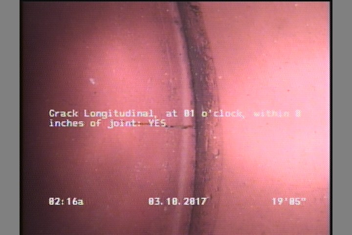 Crack Longitudinal, at 01 o'clock, within 8 inches of joint: YES