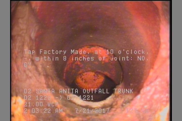 Tap Factory Made, at 10 o'clock, -, within 8 inches of joint: NO, 6"