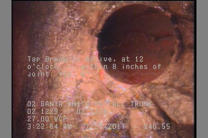 Tap Break-In Active, at 12 o'clock, -, within 8 inches of joint: YES, 6"