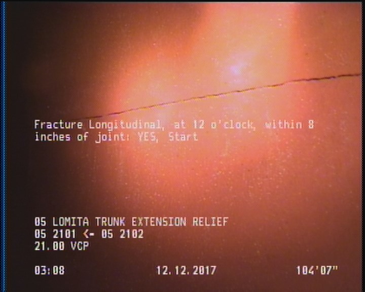 Fracture Longitudinal, at 12 o'clock, within 8 inches of joint: YES, Start