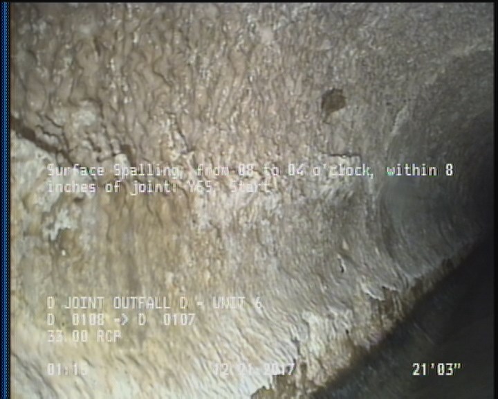 Surface Spalling, from 08 to 04 o'clock, within 8 inches of joint: YES, Start