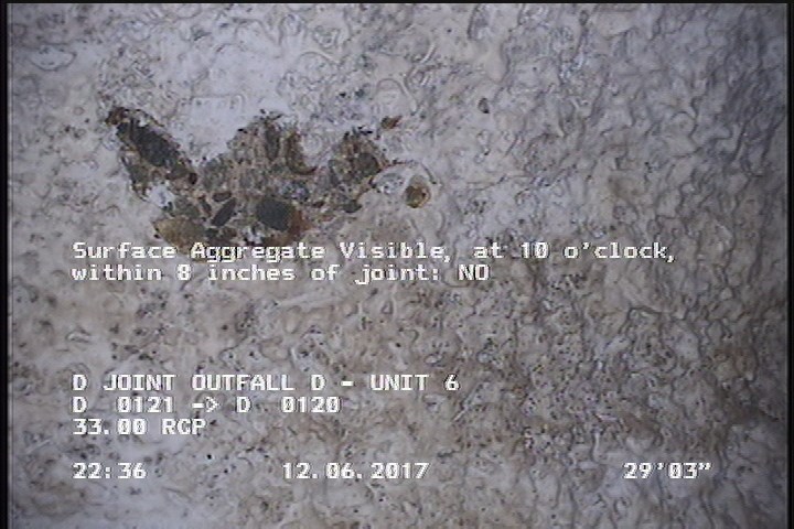 Surface Aggregate Visible, at 10 o'clock, within 8 inches of joint: NO
