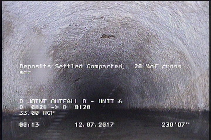 Deposits Settled Compacted, 20 %of cross sectional area, from 04 to 08 o'clock, , within 8 inches of joint: NO