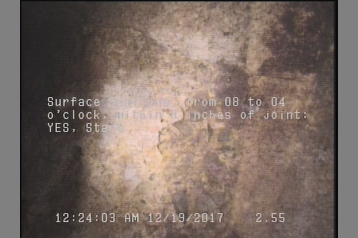 Surface Spalling, from 08 to 04 o'clock, within 8 inches of joint: YES, Start