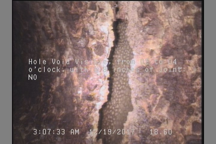 Hole Void Visible, from 02 to 04 o'clock, within 8 inches of joint: NO