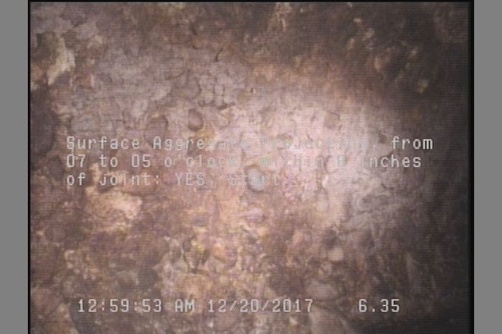 Surface Aggregate Projecting, from 07 to 05 o'clock, within 8 inches of joint: YES, Start