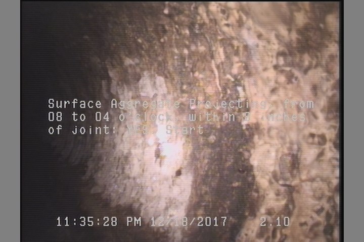 Surface Aggregate Projecting, from 08 to 04 o'clock, within 8 inches of joint: YES, Start