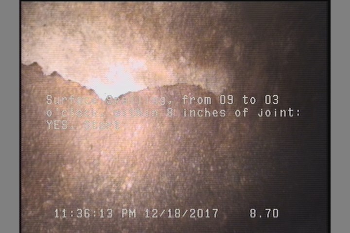 Surface Spalling, from 09 to 03 o'clock, within 8 inches of joint: YES, Start