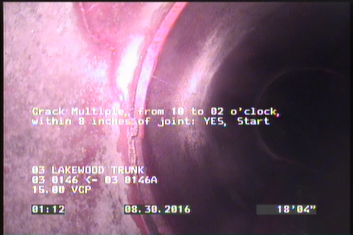 Crack Multiple, from 10 to 02 o'clock, within 8 inches of joint: YES, Start
