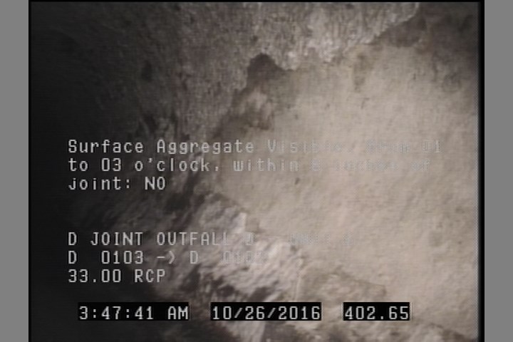 Surface Aggregate Visible, from 01 to 03 o'clock, within 8 inches of joint: NO