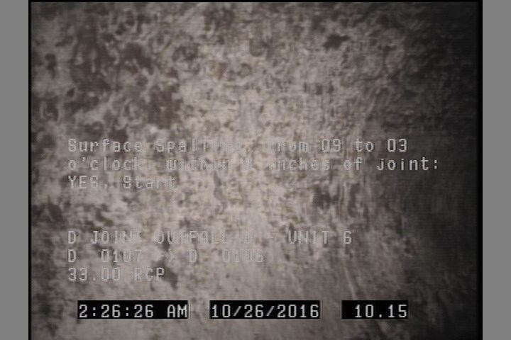 Surface Spalling, from 09 to 03 o'clock, within 8 inches of joint: YES, Start