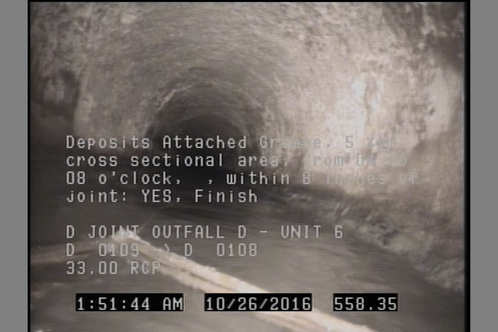 Deposits Attached Grease, 5 %of cross sectional area, from 04 to 08 o'clock, , within 8 inches of joint: YES, Finish