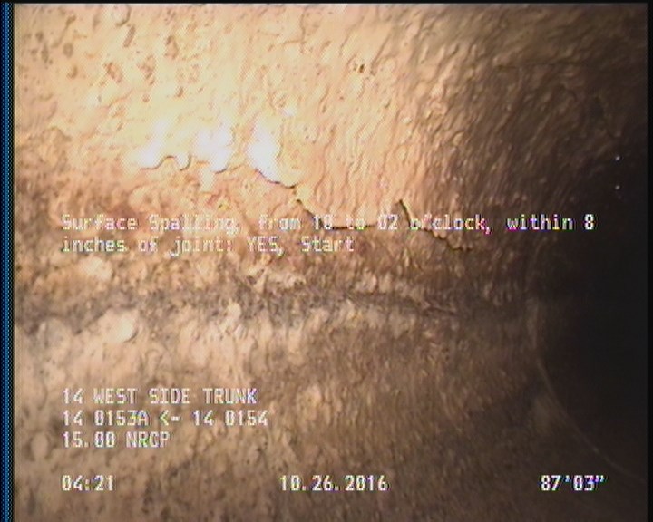 Surface Spalling, from 10 to 02 o'clock, within 8 inches of joint: YES, Start