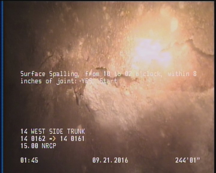Surface Spalling, from 10 to 02 o'clock, within 8 inches of joint: YES, Start